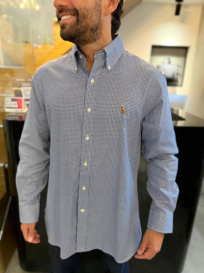 Camisa Polo R.L hombre Algodón Cuadros Azules Con Blanco Caballo Multicolor
