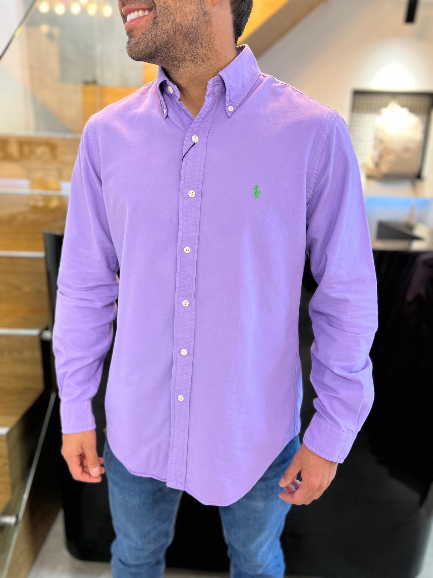 Camisa Polo R.L hombre Oxford Lila