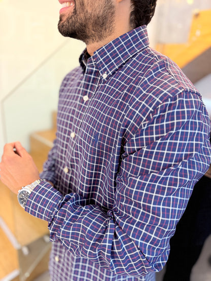 Camisa Polo R.L hombre Algodón  Cuadros Azules Oscuros Caballo Azul