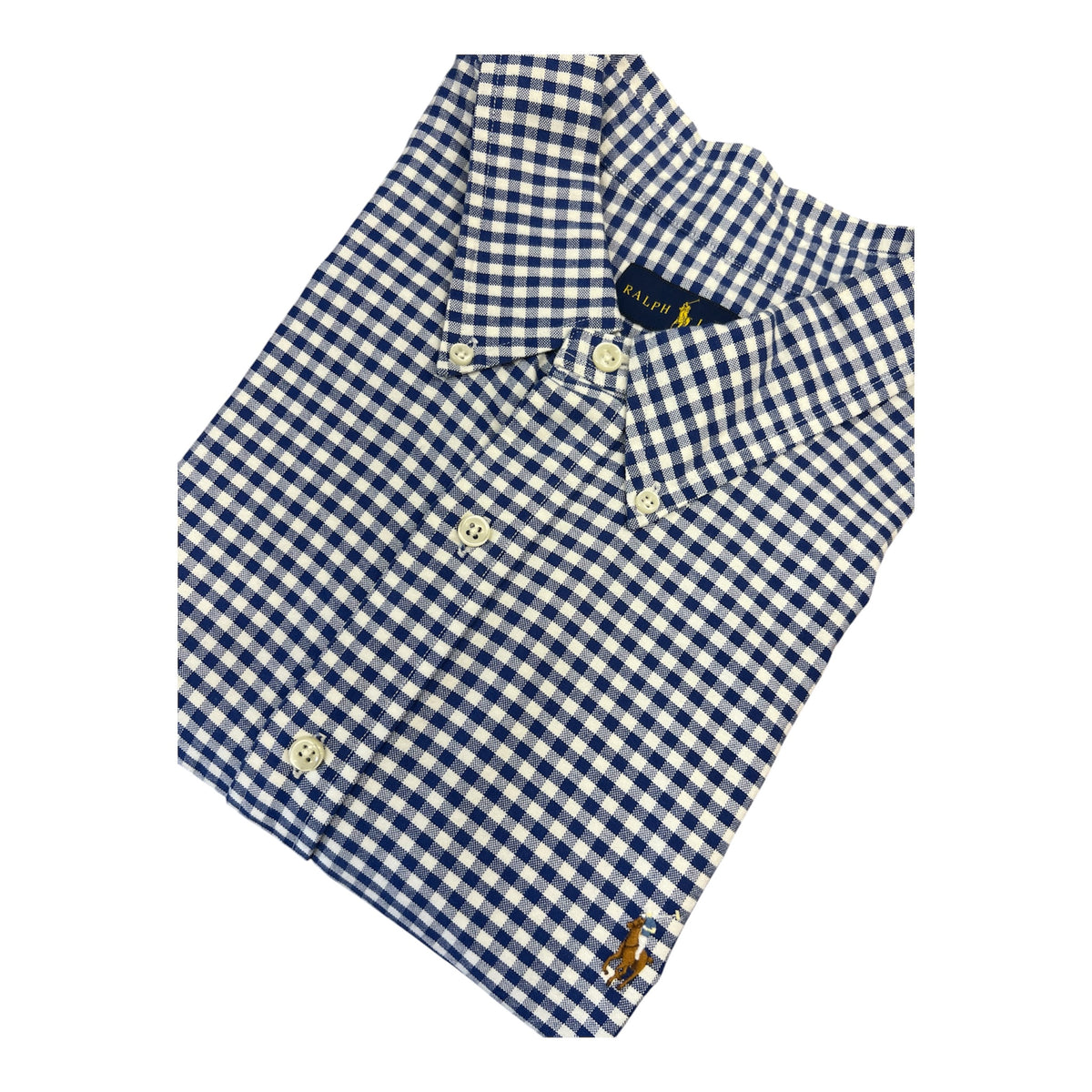 Camisa Polo R.L hombre Oxford Cuadros Azules Con Blanco Caballo Multicolor