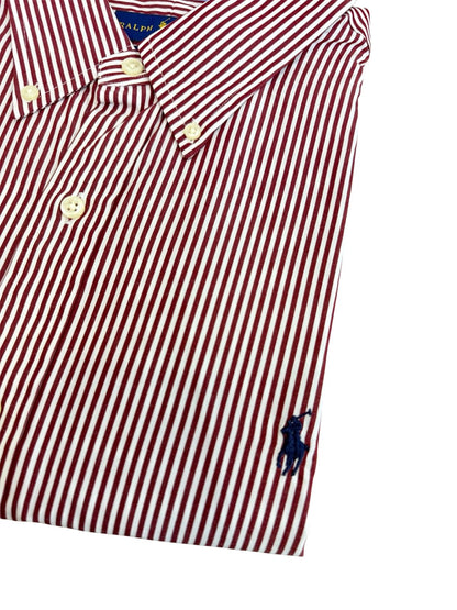 Camisa Polo R.L hombre Algodón Rayas Café Caballo Azul