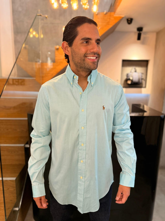 Camisa Polo R.L hombre Algodón Celeste