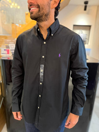 Camisa Polo R.L hombre Algodón Negra Caballo Morado