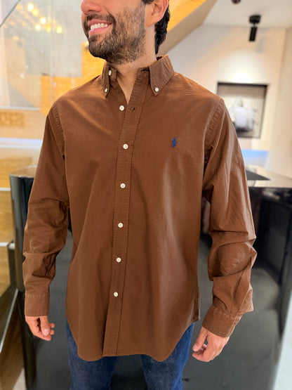 Camisa Polo R.L hombre Oxford Café Caballo Azul