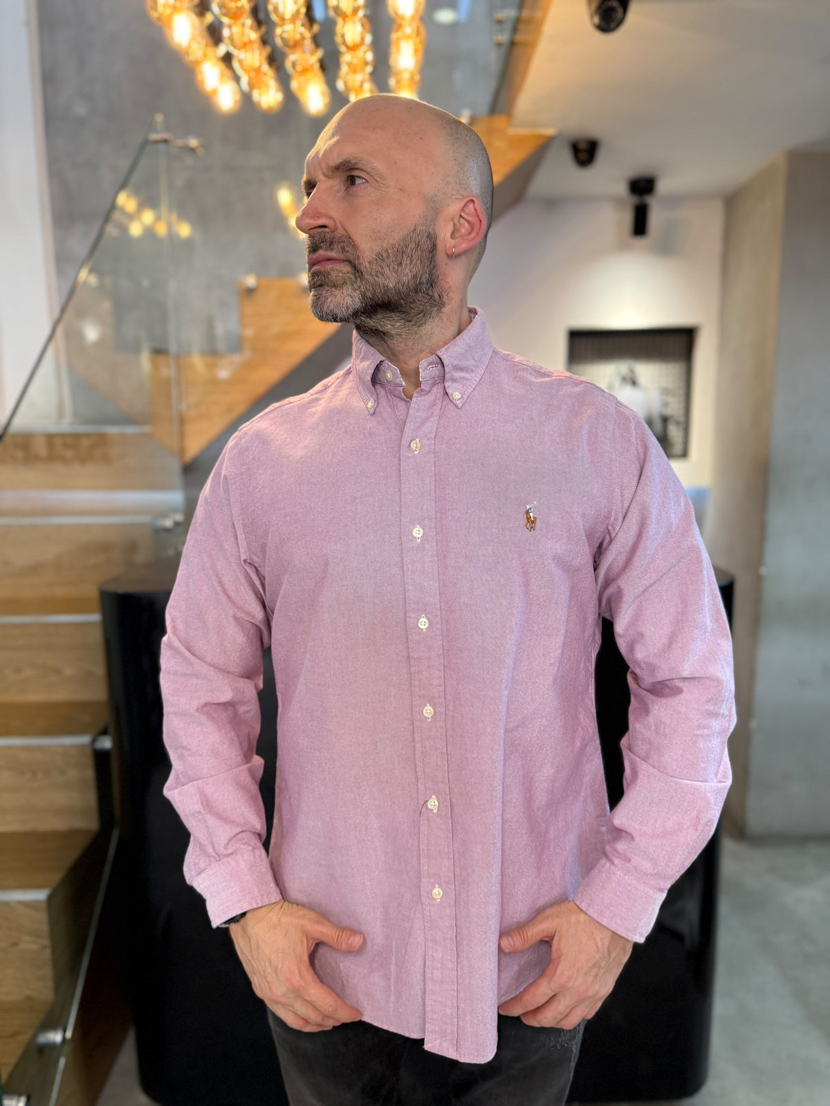 Camisa Polo R.L hombre Oxford Rosada Caballo Multicolor