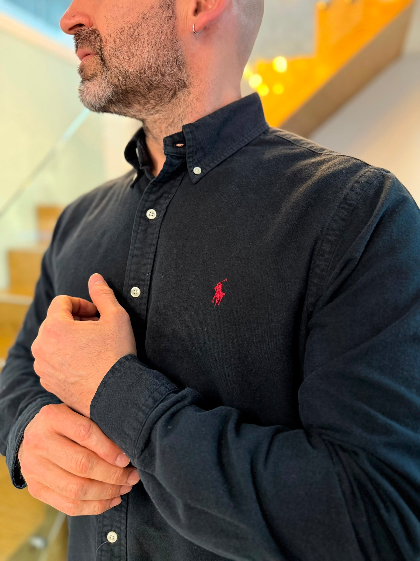 Camisa Polo R.L hombre Algodón Grueso Negra Caballo Rojo