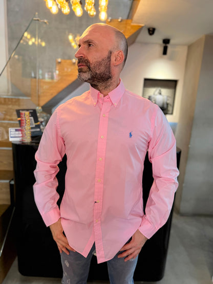 Camisa Polo R.L hombre Algodón Slim Fit Rosada Caballo Celeste