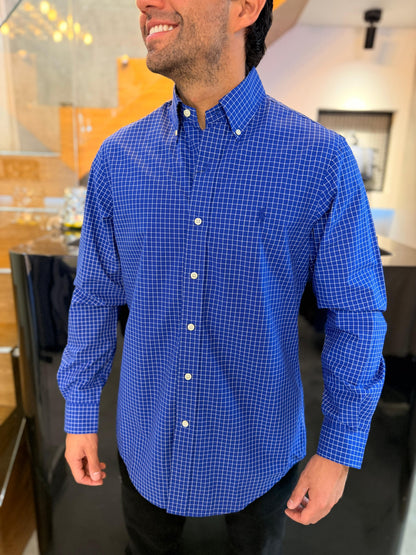 Camisa Polo R.L hombre Algodón Cuadros Azules Caballo Azul