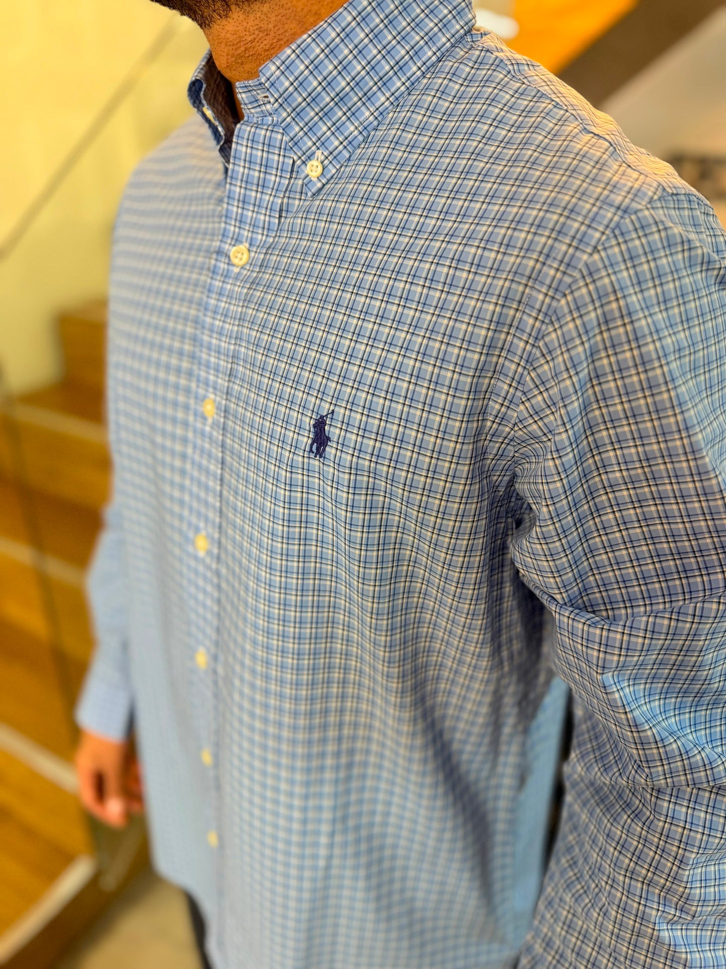 Camisa Polo R.L hombre Algodón Cuadros Azules Caballo Azul