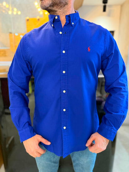 Camisa Polo R.L hombre Slim Fit Oxford Azul Rey Caballo Rojo