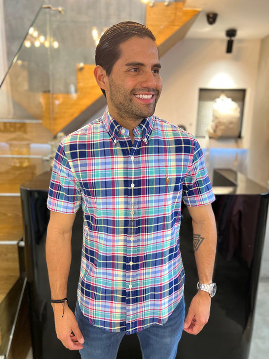 Camisa Polo R.L hombre Oxford Slim Fit Manga Corta
