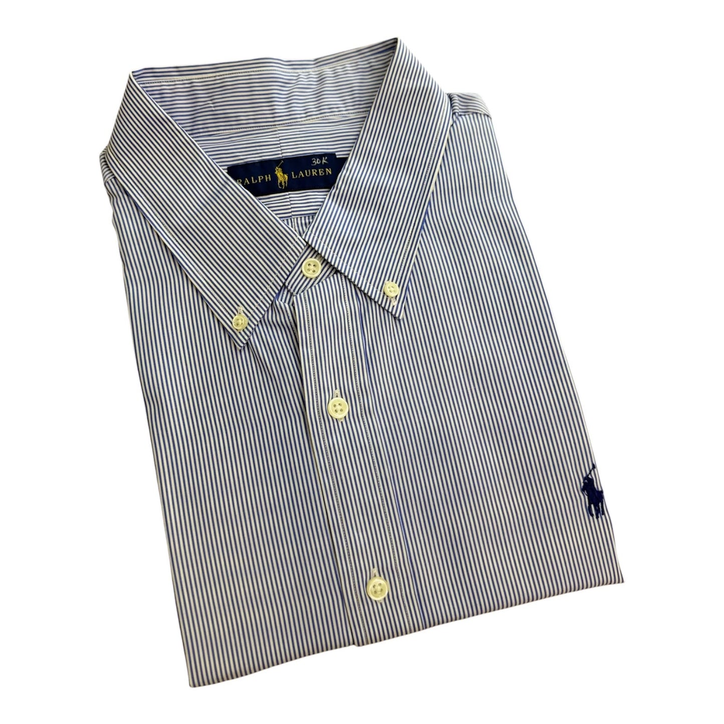 Camisa Polo R.L hombre Algodón Rayas Celestes Con Blanco Caballo Azul