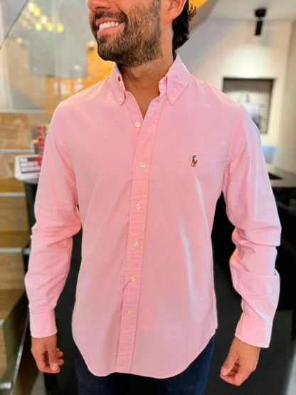 Camisa Polo R.L hombre Oxford Rosada Caballo Multicolor
