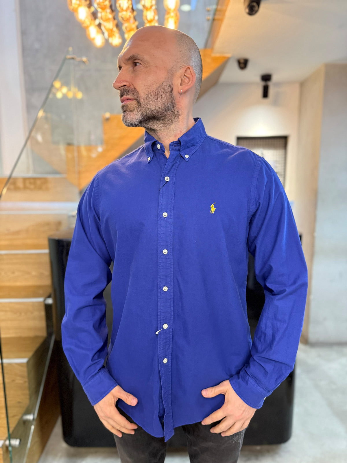 Camisa Polo R.L hombre algodón Azul Rey Caballo Amarillo