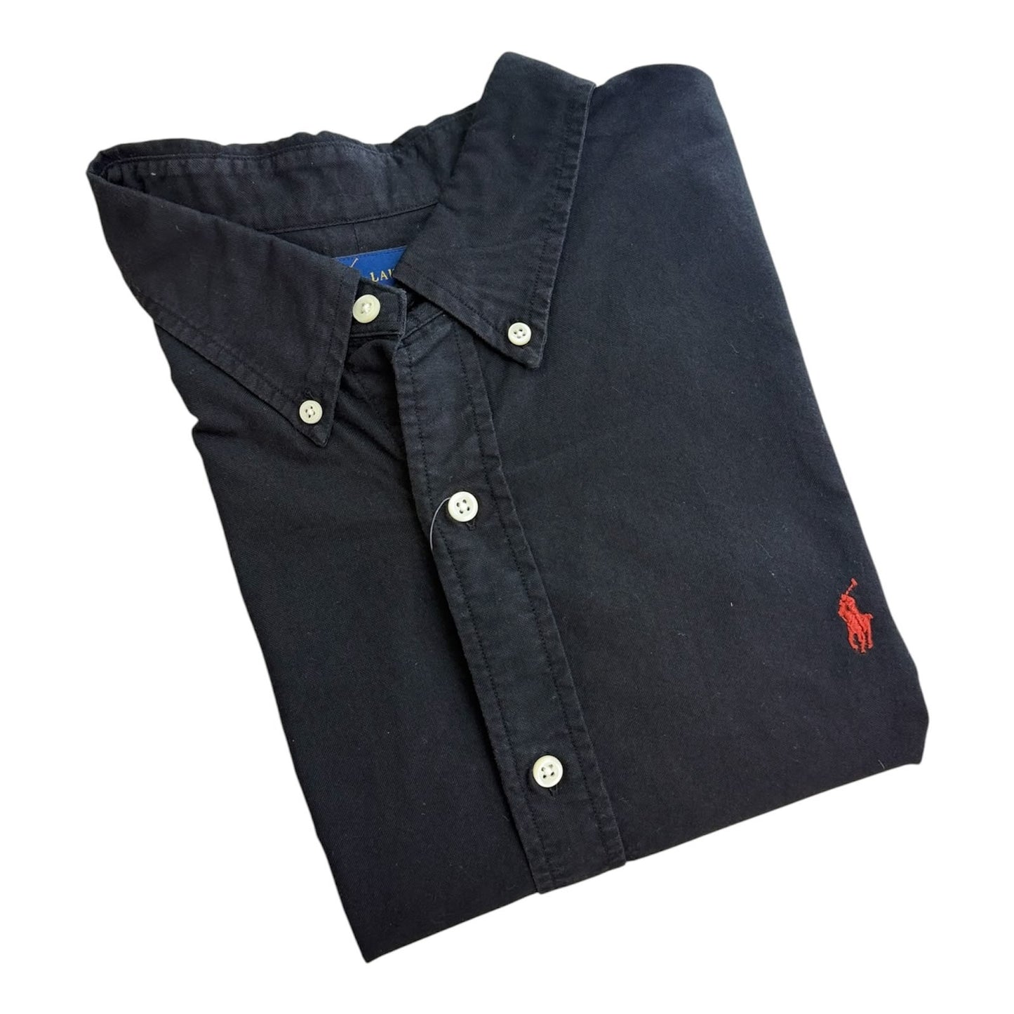 Camisa Polo R.L hombre Oxford Negra Caballo Rojo