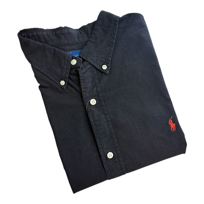 Camisa Polo R.L hombre Oxford Negra Caballo Rojo