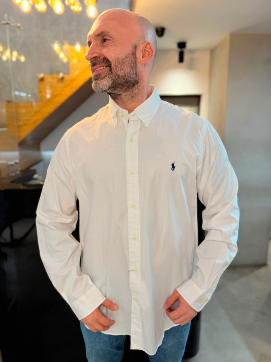 Camisa Polo R.L hombre Algodón Blanca Caballo Azul