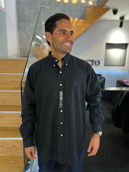 Camisa Polo R.L hombre Oxford Negra