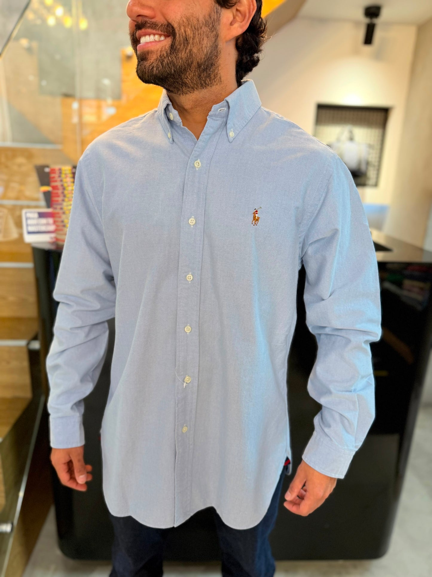 Camisa Polo R.L hombre Oxford Celeste Caballo Multicolor