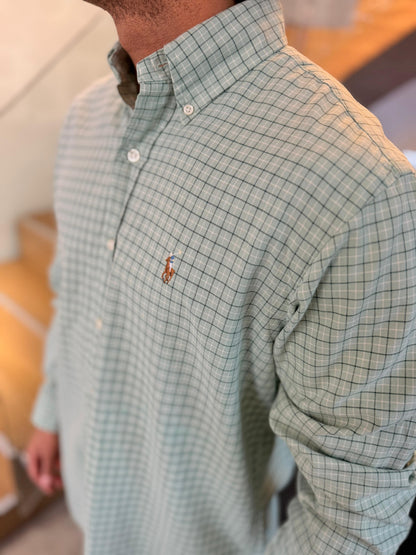 Camisa Polo R.L hombre Oxford Cuadros Verdes Caballo Multicolor