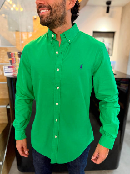 Camisa Polo R.L hombre Oxford Verde Caballo Uva