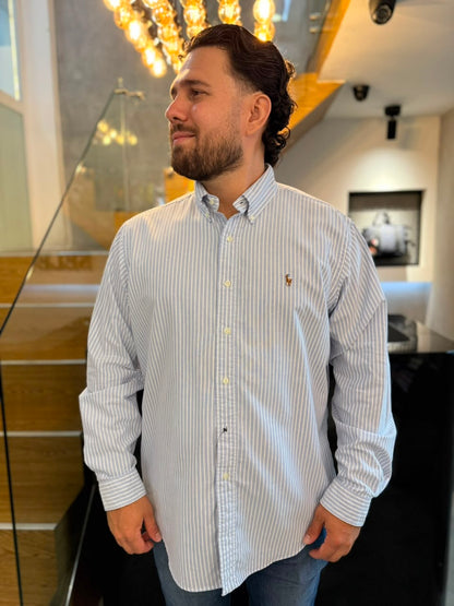 Camisa Polo R.L hombre Oxford  Rayas Azules Caballo Multicolor