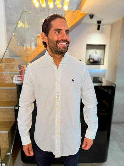 Camisa Polo R.L hombre Algodón Blanca Caballo Azul