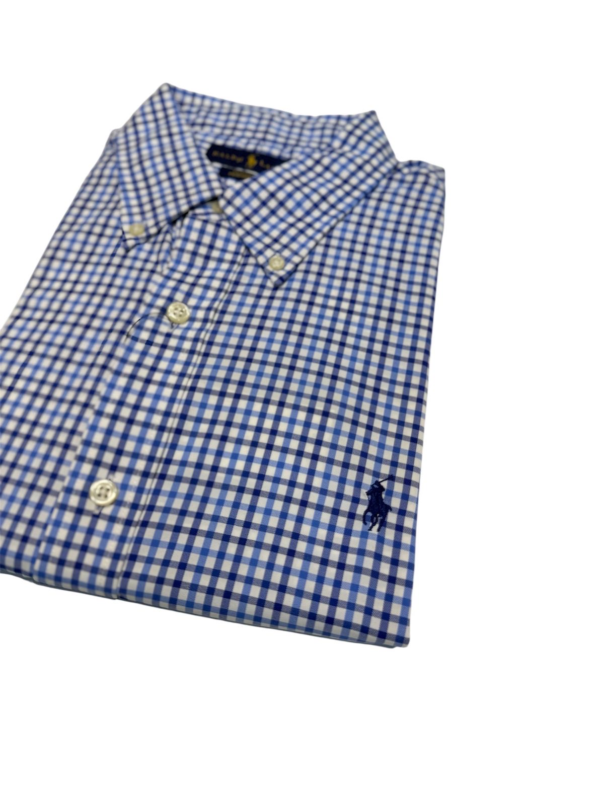 Camisa Polo R.L hombre Performance Cuadros Azules Caballo Azul