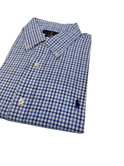 Camisa Polo R.L hombre Performance Cuadros Azules Caballo Azul