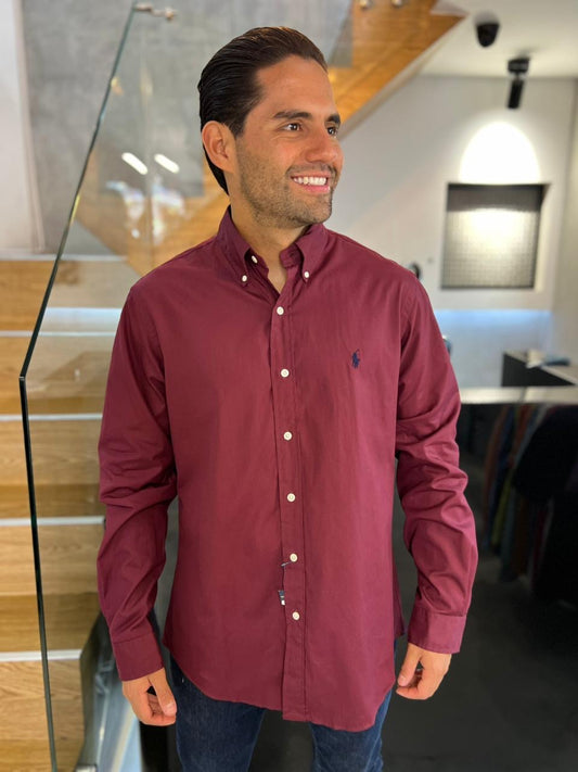 Camisa Polo R.L hombre Algodón Vinotinto