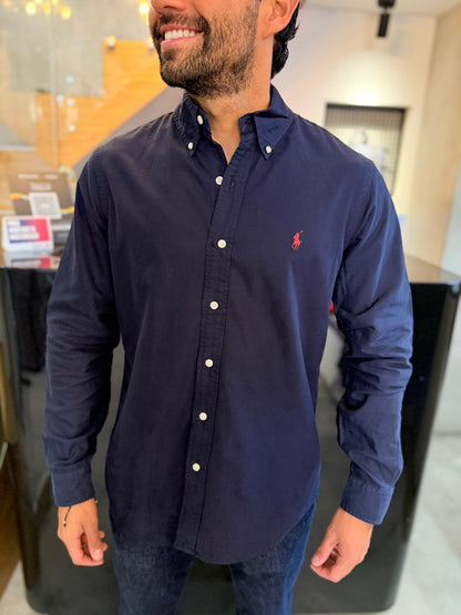 Camisa Polo R.L hombre Oxford Azul Oscura Caballo Rojo