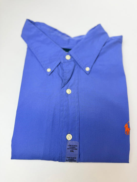 Camisa Polo R.L hombre Algodón Azul Caballo Naranja