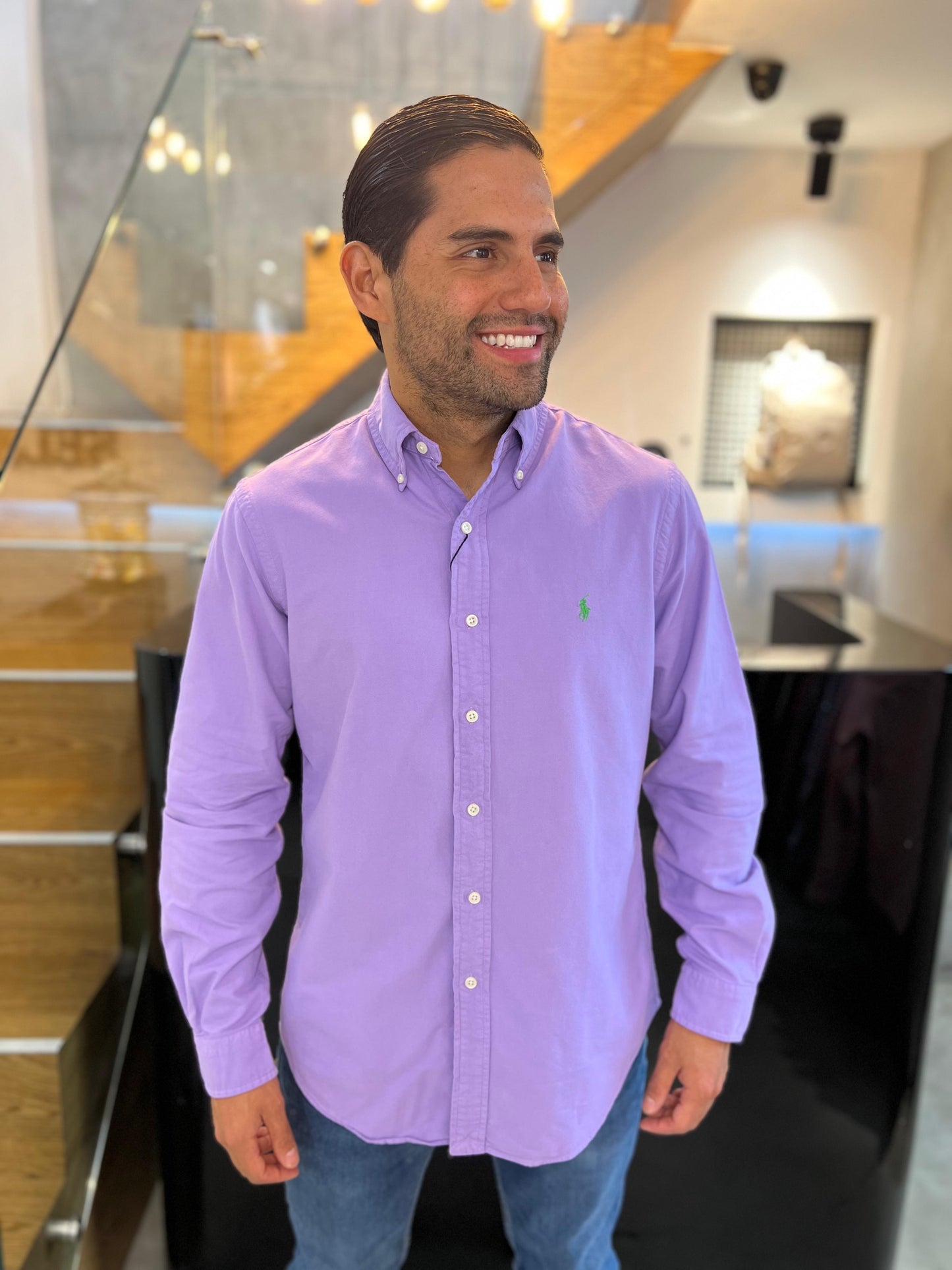 Camisa Polo R.L hombre Oxford Lila