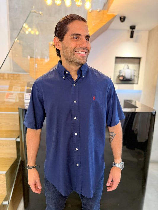 Camisa Polo R.L hombre Algodón Manga Corta Azul