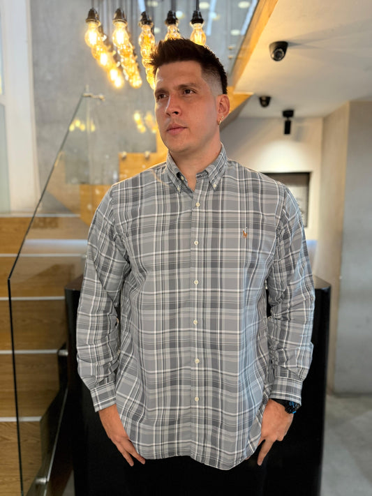 Camisa Polo R.L hombre Algodón Cuadros Gris Caballo Multicolor
