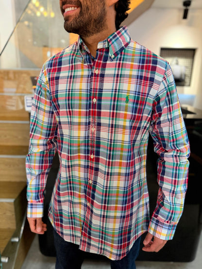 Camisa Polo R.L hombre Algodón Cuadros Caballo Verde
