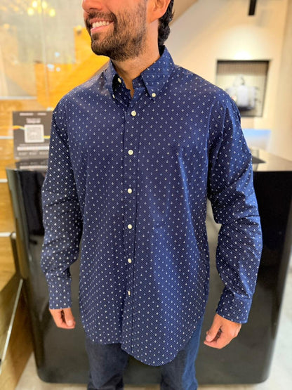 Camisa Polo R.L hombre Algodón Anclas Azules y Blancas Caballo Azul