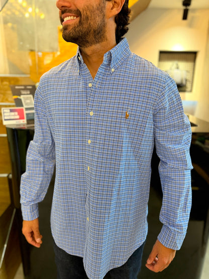 Camisa Polo R.L hombre Oxford Cuadros Azules Caballo Multicolor