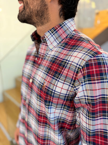 Camisa Polo R.L hombre Oxford Cuadros Rojos Con Blanco Caballo Multicolor