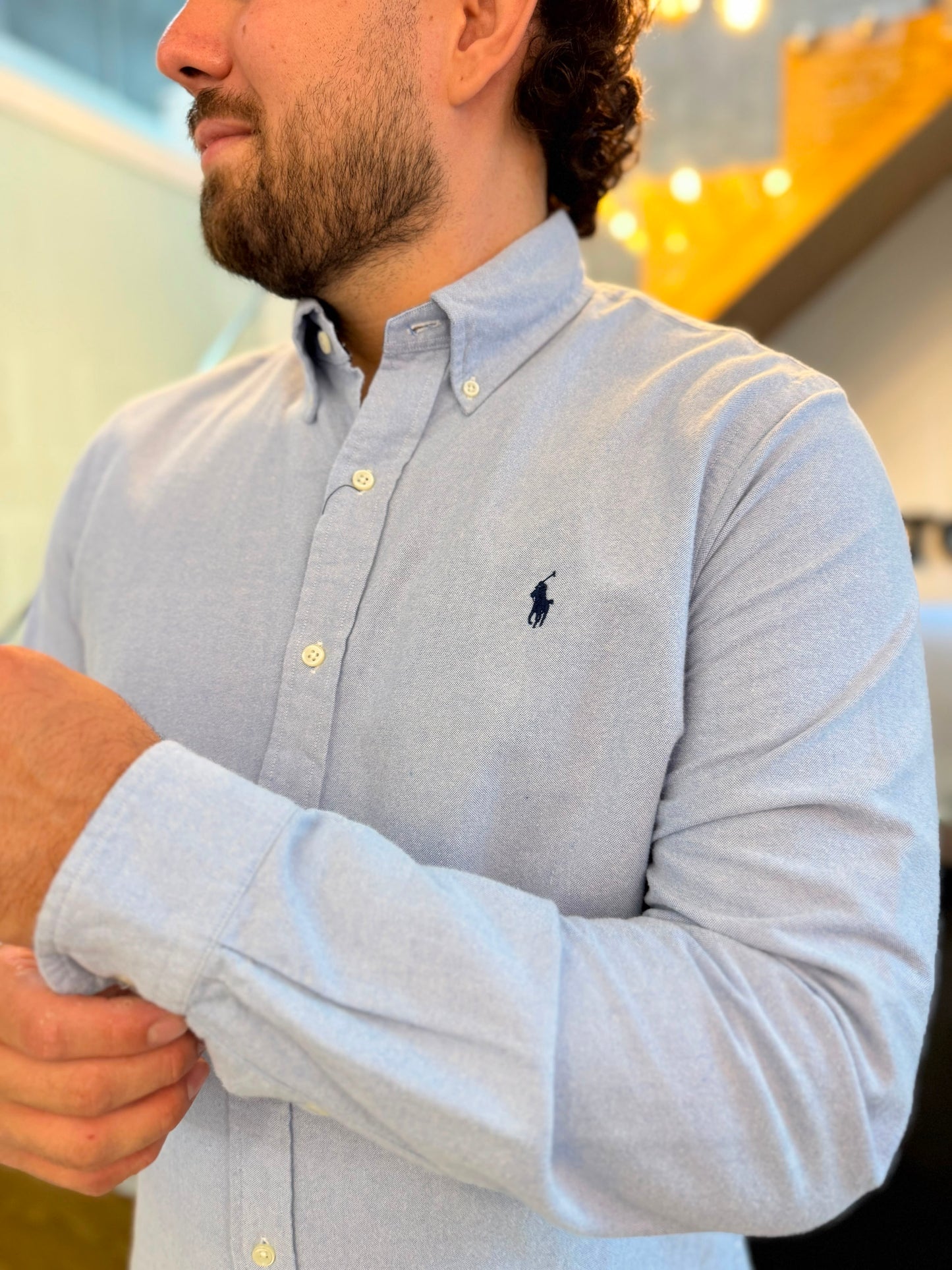 Camisa Polo R.L hombre Algodón Suave Celeste Caballo Azul