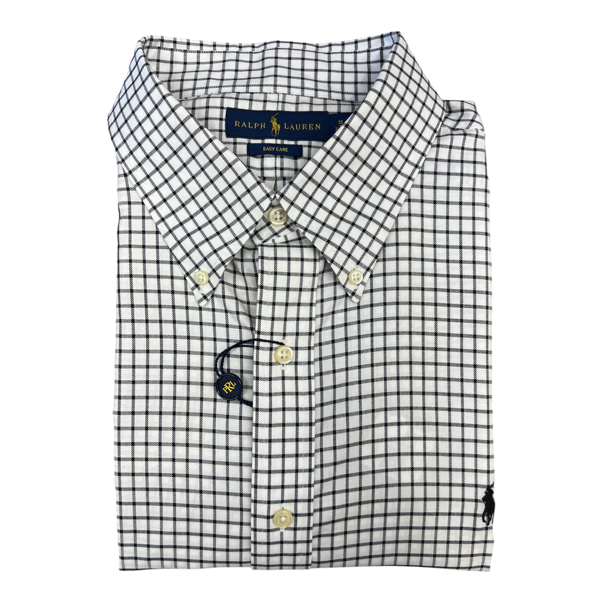Camisa Polo R.L hombre Algodón Cuadros Blancos Con Negro Caballo Negro