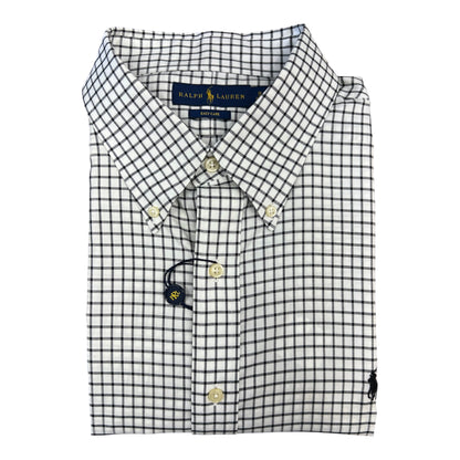 Camisa Polo R.L hombre Algodón Cuadros Blancos Con Negro Caballo Negro