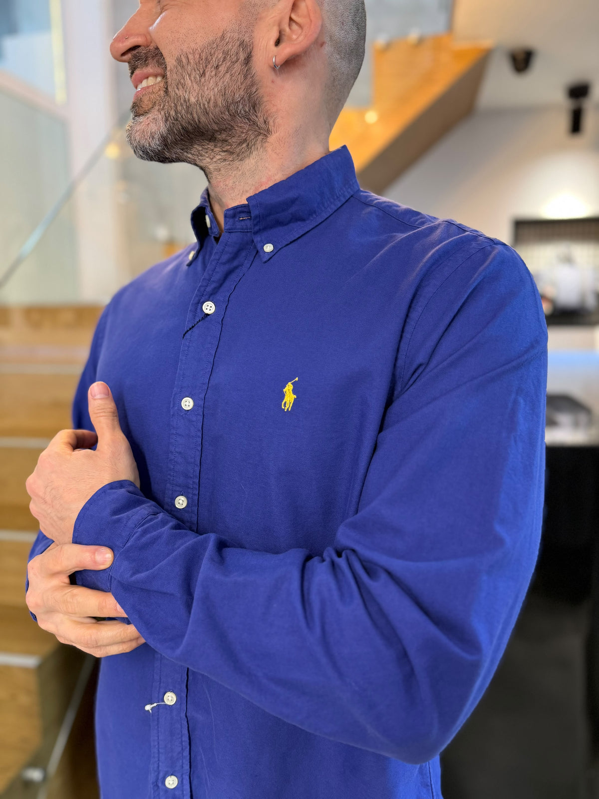 Camisa Polo R.L hombre algodón Azul Rey Caballo Amarillo