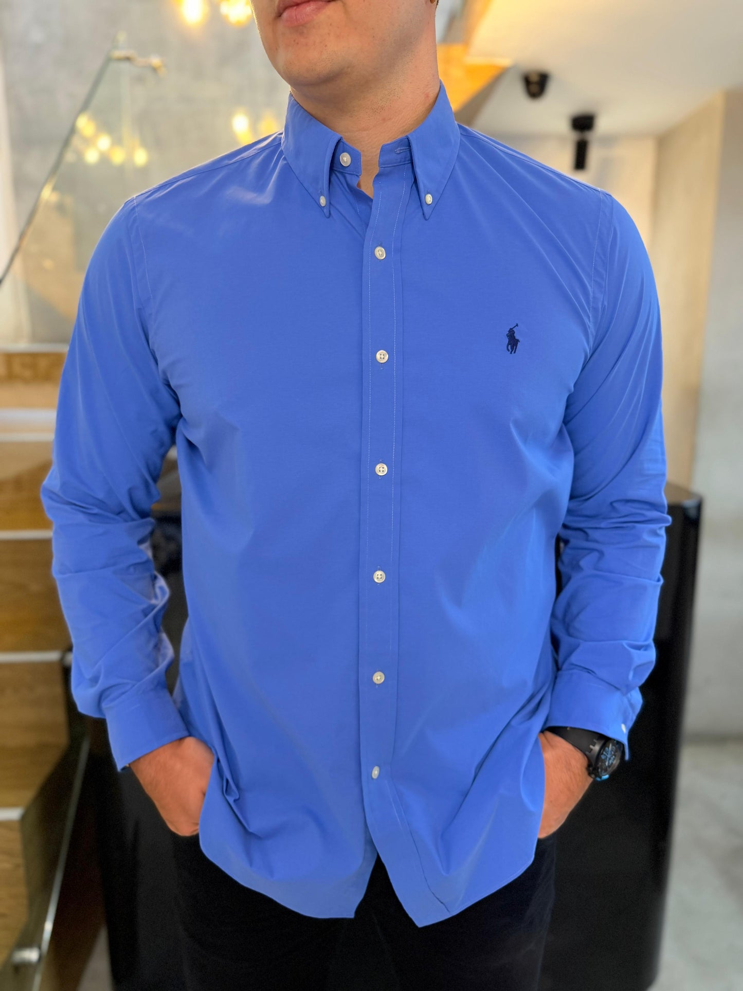 Camisa Polo R.L hombre Performance Azul Caballo Azul