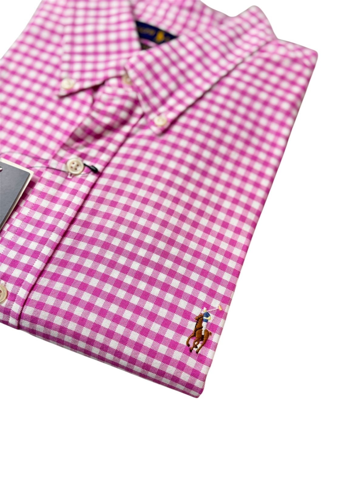 Camisa Polo R.L hombre Oxford Cuadros Rosados Caballo Multicolor