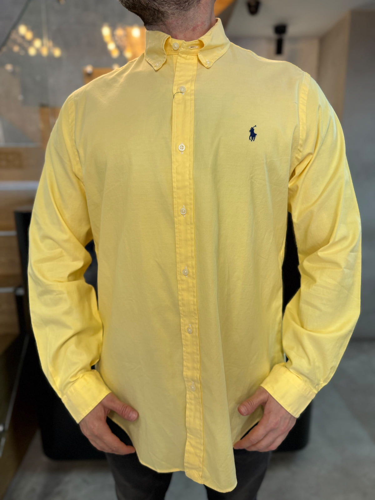 Camisa Polo R.L hombre algodón Amarilla  Caballo Azul