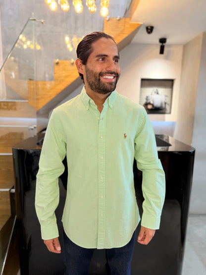 Camisa Polo R.L hombre Oxford Slim Fit Verde Pastel Caballo Multicolor