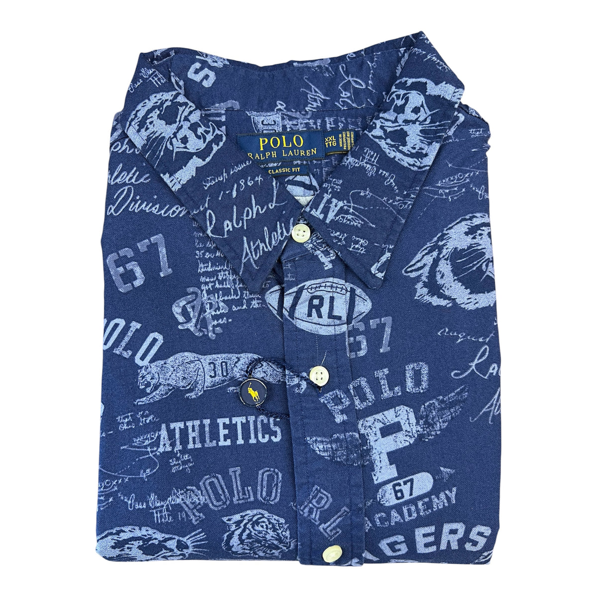 Camisa Polo R.L hombre Oxford Azul Estampado
