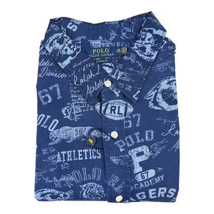 Camisa Polo R.L hombre Oxford Azul Estampado