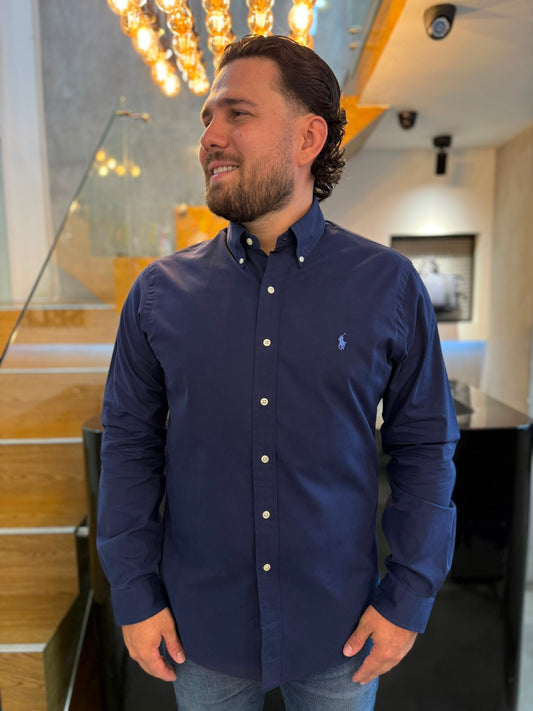 Camisa Polo R.L hombre Algodón slim fit azul Caballo celeste